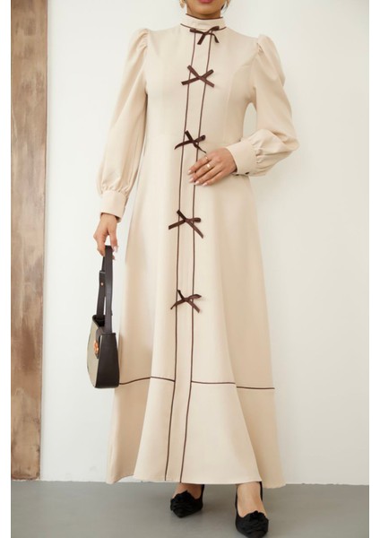 Kadın Atlas Kumaş Fiyonk Detaylı Uzun Elbise NBMS2515 fırsatları