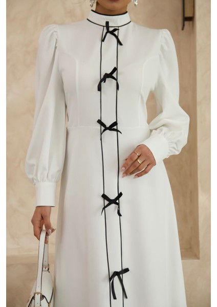 Kadın Atlas Kumaş Fiyonk Detaylı Uzun Elbise NBMS2515 fiyatları