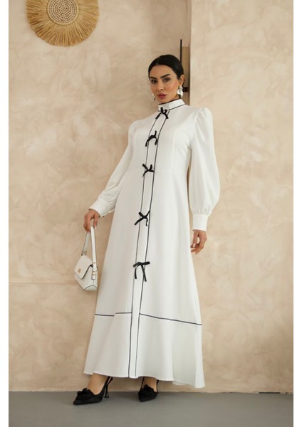 Kadın Atlas Kumaş Fiyonk Detaylı Uzun Elbise NBMS2515 fırsatları