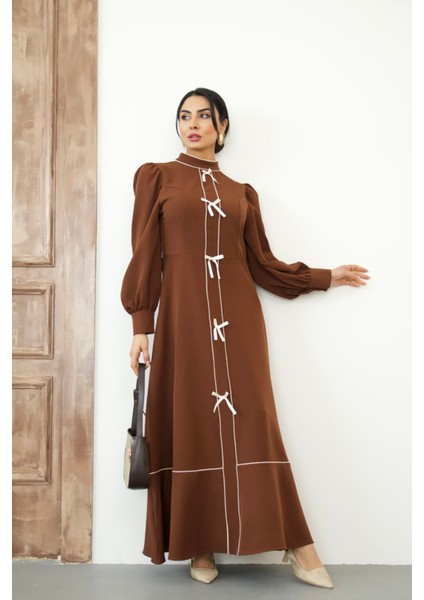 Kadın Atlas Kumaş Fiyonk Detaylı Uzun Elbise NBMS2515 fırsatları