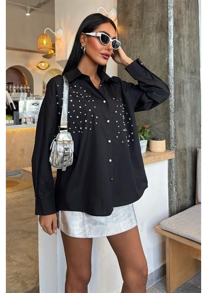 Kristal Taş Çakımlı Poplin Gömlek 3413