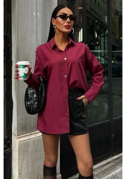 Kuşgözü ve Biye Detaylı Poplin Gömlek 3419