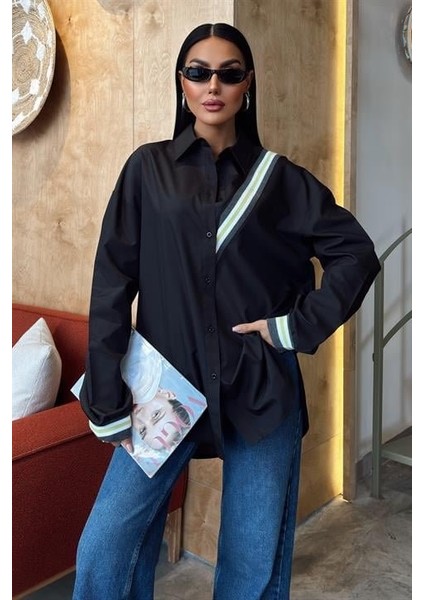 Bant Detaylı Oversize Poplin Gömlek 3436