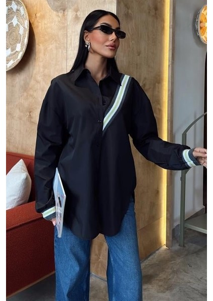 Bant Detaylı Oversize Poplin Gömlek 3436