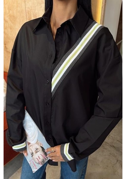 Bant Detaylı Oversize Poplin Gömlek 3436