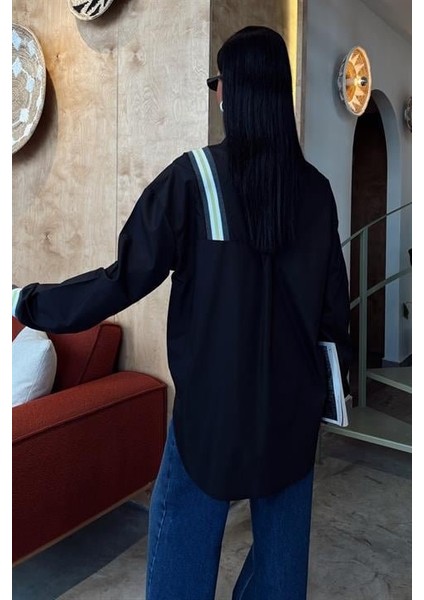 Bant Detaylı Oversize Poplin Gömlek 3436