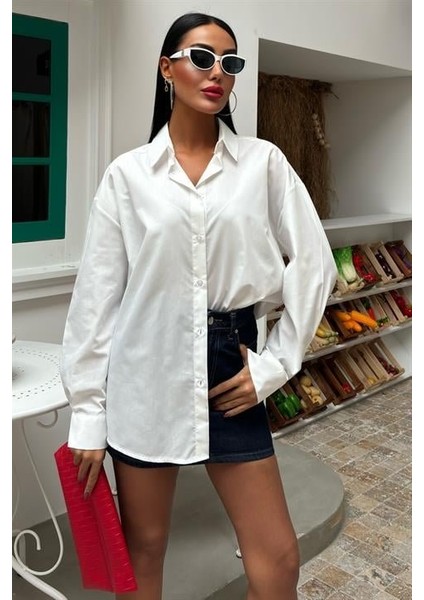 Klasik Oversize Poplin Gömlek 3421