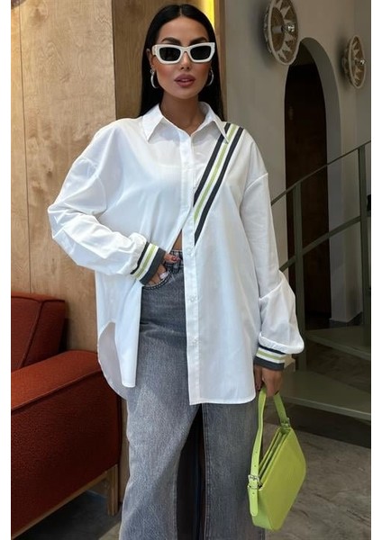 Bant Detaylı Oversize Poplin Gömlek 3436