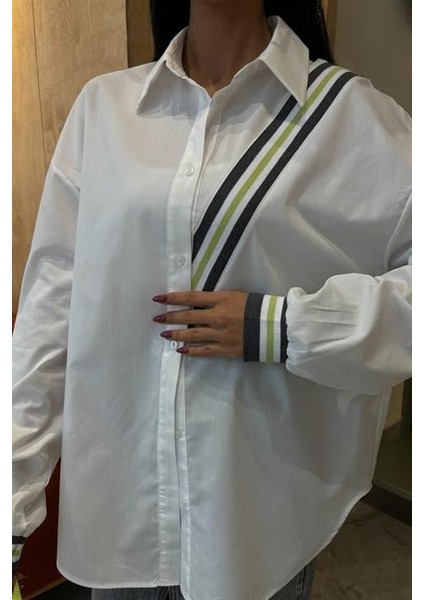 Bant Detaylı Oversize Poplin Gömlek 3436