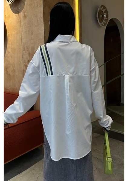 Bant Detaylı Oversize Poplin Gömlek 3436