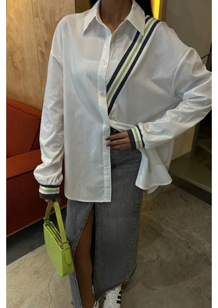 Bant Detaylı Oversize Poplin Gömlek 3436