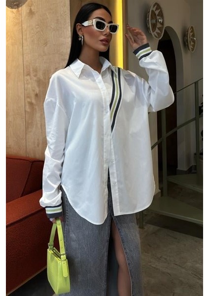 Bant Detaylı Oversize Poplin Gömlek 3436