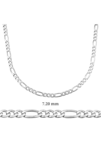 7.20 mm Gümüş Figaro Zincir - 200 Mikron