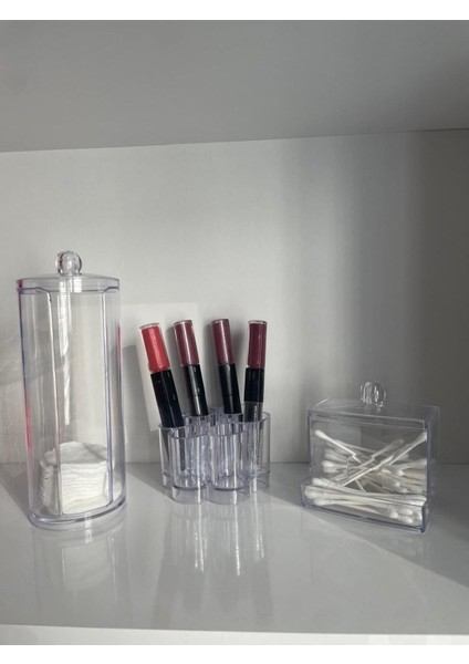 3'lü Makyaj Düzenleyici Organizer Set Makyaj Pamukluğu Kulak Çöpü Ruj Fırça Düzenleyici fiyatları