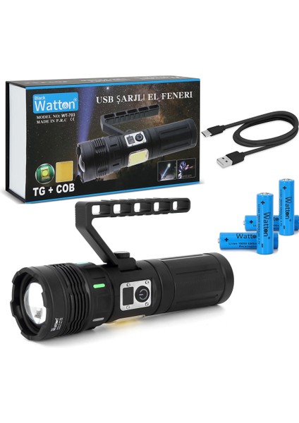 15.000 Lümen Tg+Cob Led Şarjlı El Feneri Wt-703