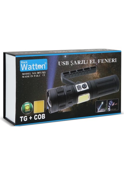 15.000 Lümen Tg+Cob Led Şarjlı El Feneri Wt-703