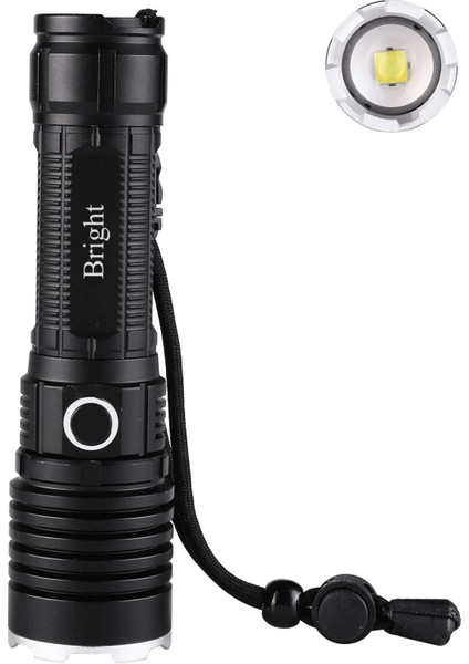 Bright Ght-5761 Xp90 Led 3 Mod Zoomlu Yağmur Suyu Geçirmez Şarjlı El Feneri 26650 Pilli