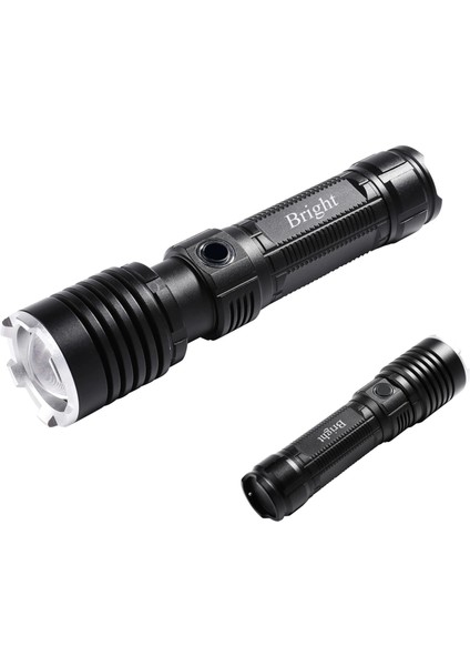 Bright Ght-5761 Xp90 Led 3 Mod Zoomlu Yağmur Suyu Geçirmez Şarjlı El Feneri 26650 Pilli