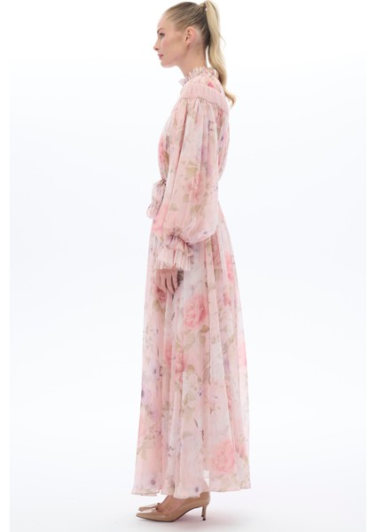 Çiçek Desenli Etnik Elbise Pembe modelleri