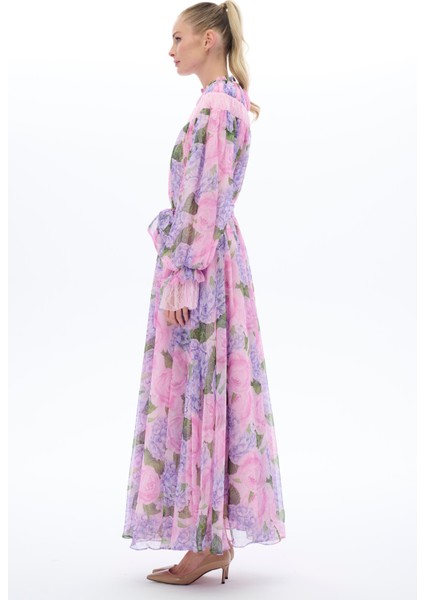 Çiçek Desenli Etnik Elbise Lila modelleri