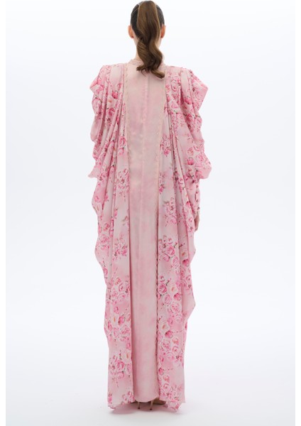 Dantel Şeritli Kaftan Elbise Pembe