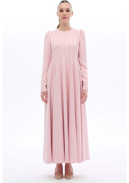 ŞERİT BİYELİ ELBİSE Pembe
