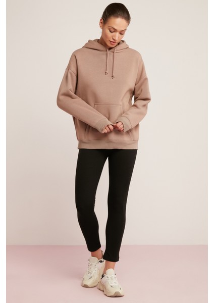 Carly Kadın Içi Polarlı Yumuşacık Kapüşonlu Kanguru Cepli Oversize Fit Pembe Sweatshirt