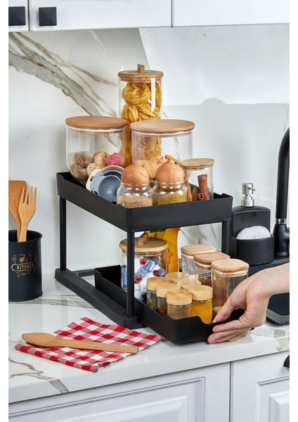 2 Katlı Çok Amaçlı Evye Altı Düzenleyici - Siyah fiyatları