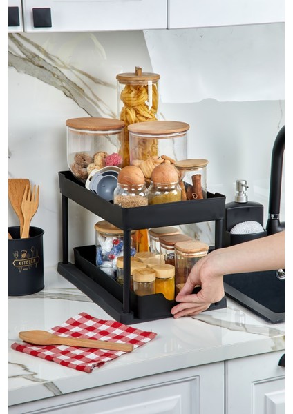 2 Katlı Çok Amaçlı Evye Altı Düzenleyici - Siyah modelleri