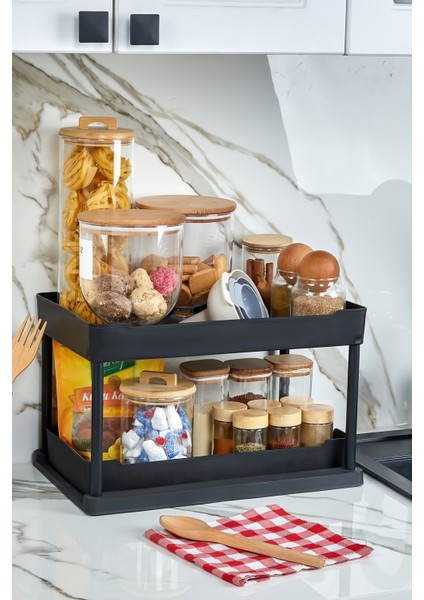 2 Katlı Çok Amaçlı Evye Altı Düzenleyici - Siyah fırsatları