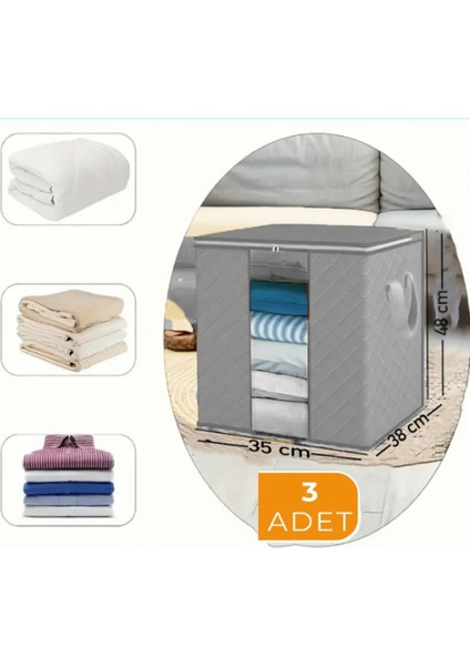 3 Adet Pencereli Gri Yastık Yorgan Kazak Hurcu 48 x 38 x 35