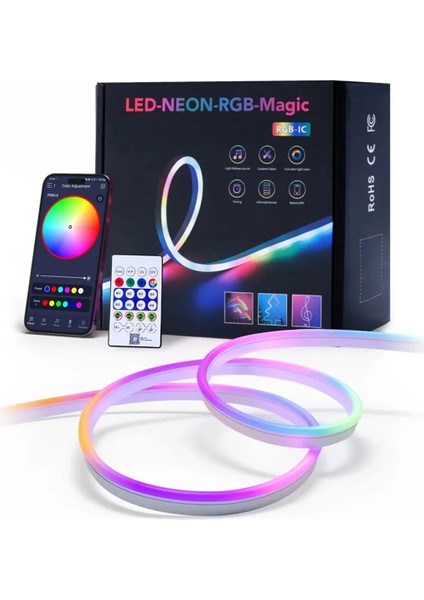 Sese Duyarlı Kumandalı Neon Şerit Hortum LED USB ve App Uyumlu 3 Metre