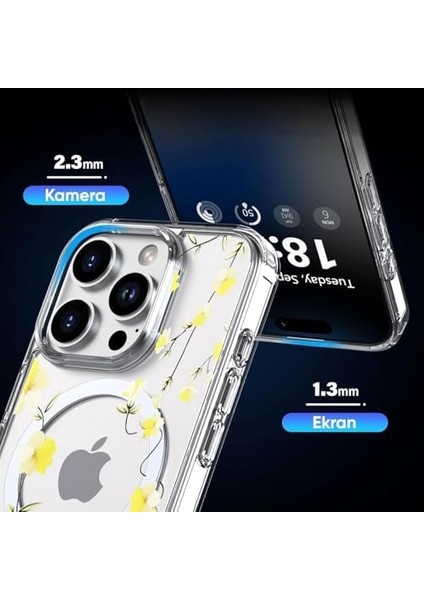 Apple iPhone 16 Pro Için Flower Serisi Magsafe ile Uyumlu Göz Alıcı ve Şık Tasarımlı Çiçek Desenli Silikon Kılıf Kapak (Yellow, 16 Pro)
