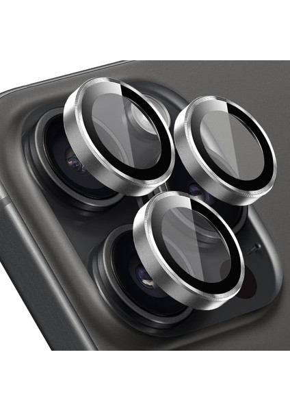 Labs Buff Apple iPhone 15 Pro Max / 15 Pro Screen Protector 9h Safir Cam Kamera Metal Lens Koruyucu (Gümüş)