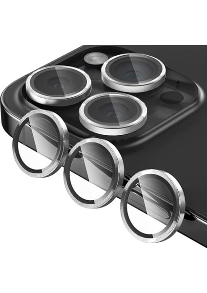 Labs Buff Apple iPhone 15 Pro Max / 15 Pro Screen Protector 9h Safir Cam Kamera Metal Lens Koruyucu (Gümüş)