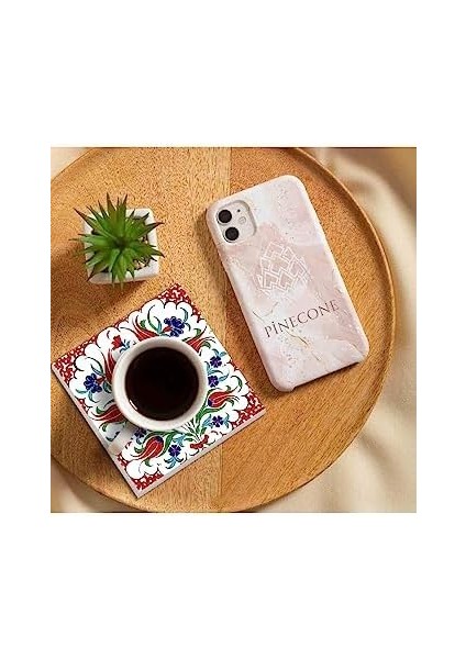 Çini Sanatı Lale, Balık, Yelkenli Gemi Taş Bardak Altlığı Seti - 4 Parça - Dekoratif, Rustik Mutfak Aksesuarı, 10X10 Cm, Kaydırmaz Tabanlı, Şık ve Dayanıklı SC221