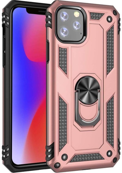 Apple iPhone 11 Pro (5.8'') Için Kılıf Military Ring Holder Rose Gold [Apple iPhone 11 Pro ile Uyumlu Kılıf - Rose Gold]