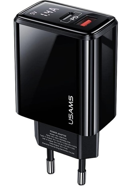 US-CC133 T40 20W Qc3.0+Pd Type-C+Usb Dijital Göstergeli Hızlı Şarj Başlığı