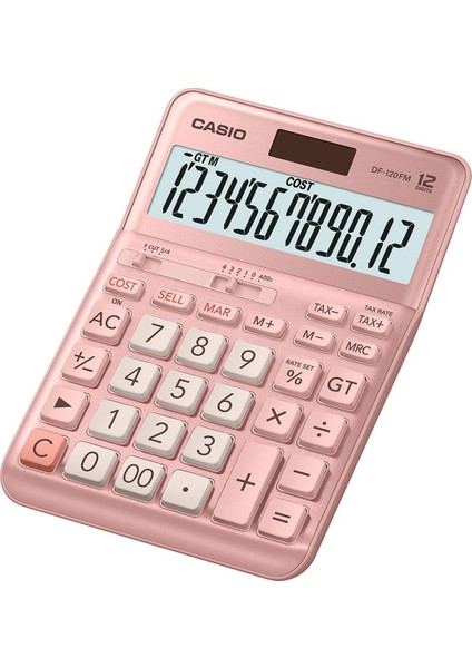 Masa Üstü Hesap Makinesi 12 Hane Pembe DF-120FM-PK Casıo JF-120FM Pembe Renk 12 Haneli Vergi Maliyeti Satış Marjı Hesaplayıcı Dual Power