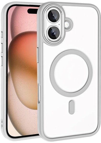 Apple iPhone 16 Plus Kılıf Wireless Şarj Özellikli Zore Krom Magsafe Silikon Kapak Gümüş