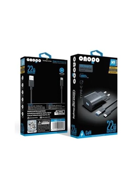 22W USB Hızlı Şarj Aleti Seti Esnek Type-C Kablo - M9