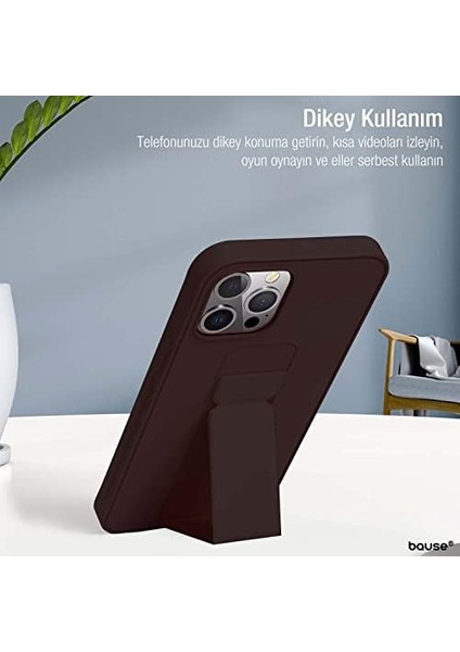 Apple iPhone 13 Pro Max Uyumlu Ultra Güçlü Manyetik Yatay/dikey Standlı Silikon Kılıf (Koyu Kahve)