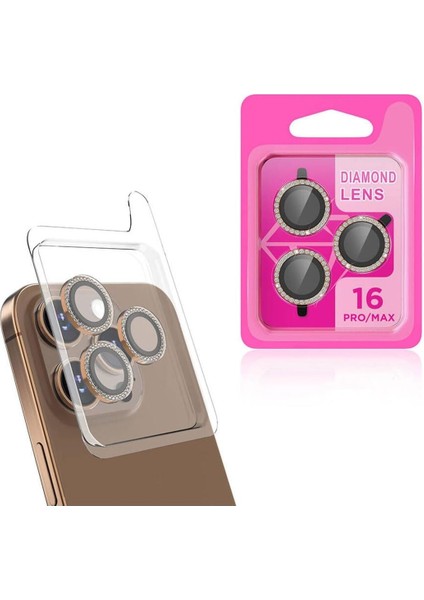 Apple iPhone 16 Pro Apple iPhone 16 Pro Max Cl-06 Kamera Lens Koruyucu Gold