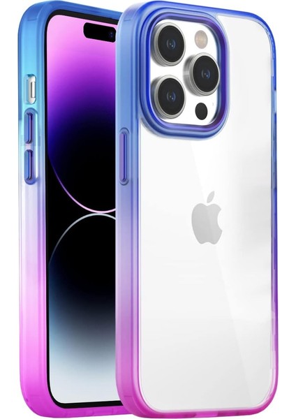 Labs Apple iPhone 14 Pro Max Air Bumper Rainbow Kılıf Darbe Önleyici Arkası Şeffaf Gökkuşağı Kapak (Pembe Mavi)