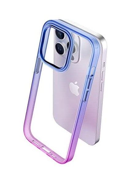 Labs Apple iPhone 14 Pro Max Air Bumper Rainbow Kılıf Darbe Önleyici Arkası Şeffaf Gökkuşağı Kapak (Pembe Mavi)