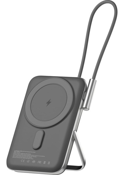 Magsafe Powerbank 10000MAH Standlı 20W Dahili Type-C Kablolu Taşınabilir Hızlı Şarj Cihazı Siyah