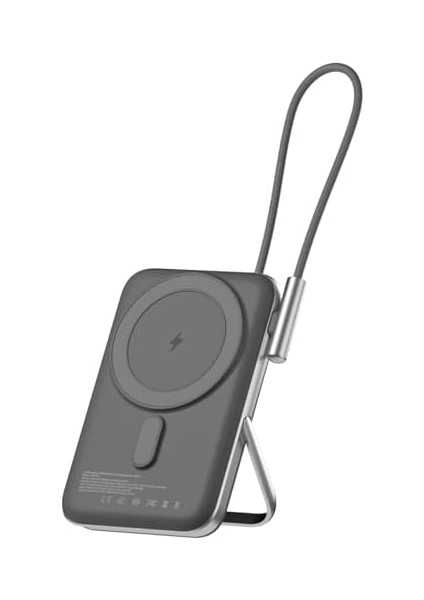 Magsafe Powerbank 10000MAH Standlı 20W Dahili Type-C Kablolu Taşınabilir Hızlı Şarj Cihazı Siyah