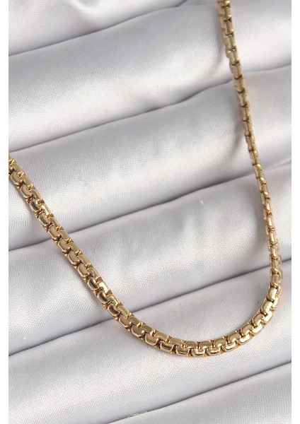 316L Çelik Gold Renk Yassı Zincir Model Kadın Kolye