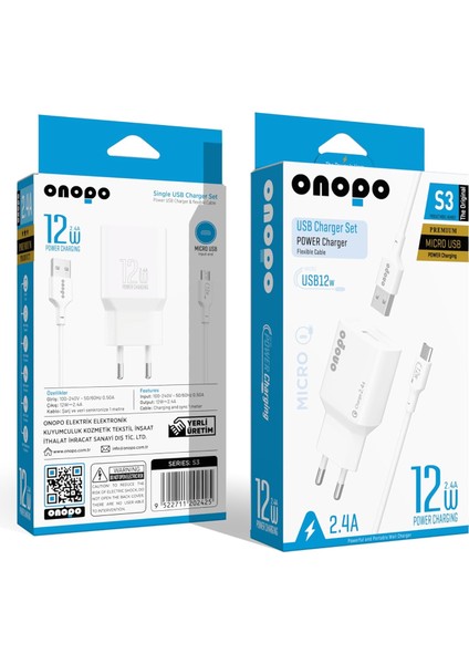 S3 12W 2.4A Micro USB Şarj Cihazı - Hızlı ve Güvenli Şarj