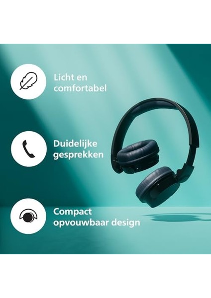 TAH3209BK Hafif Kulak Üstü Kablosuz Bluetooth Kulaklık, Pasif Gürültü Yalıtımlı, 25 Saat Çalma Süresi, Net Çağrılar, Dinamik Bas, 2 Saat Usb-C Şarj, Siyah